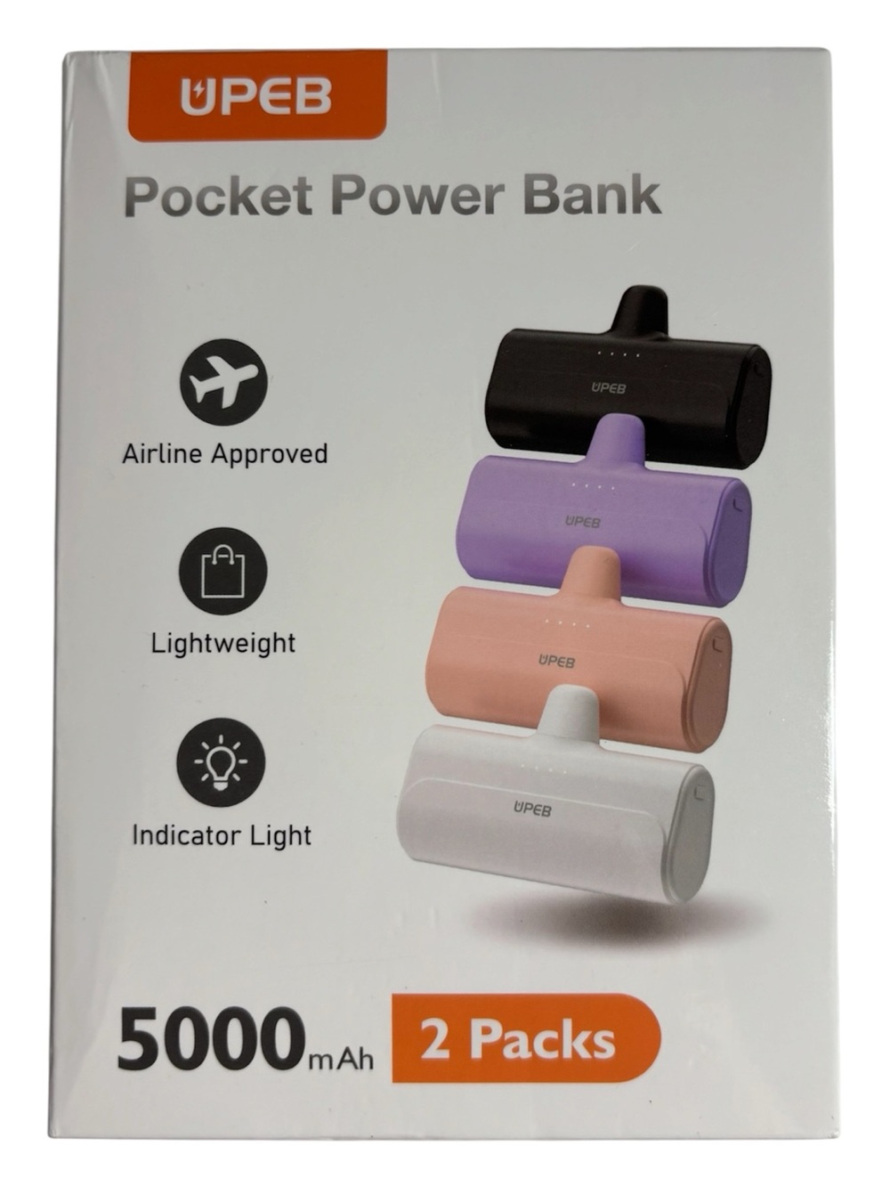 Pocket Power Bank Portable Cell Phone Charger Set of 2 with Charging Cords